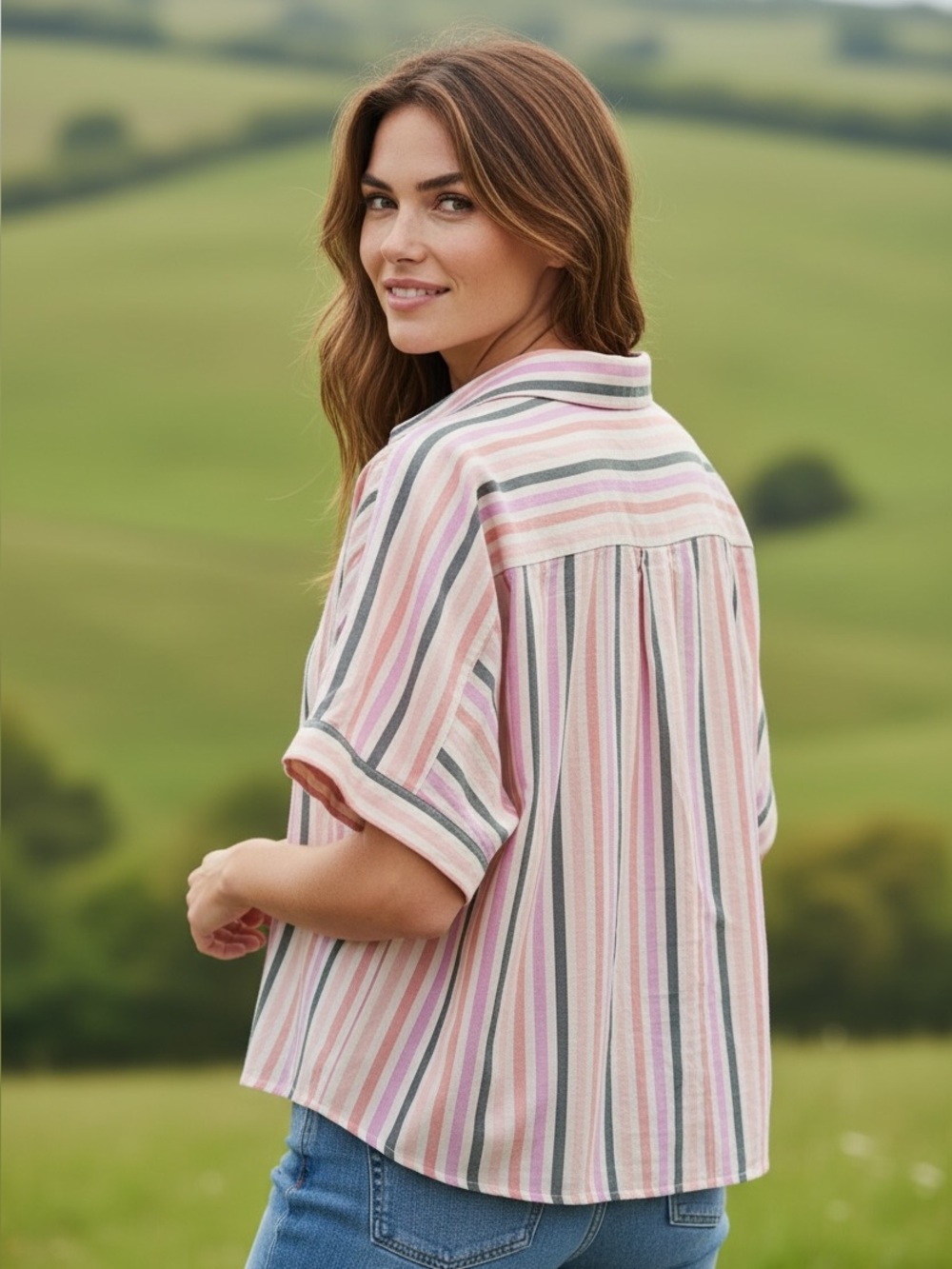 Universal Thread by Target Women’s Large Pink Striped Cotton Relaxed Fit Crop To - Picture 2 of 11